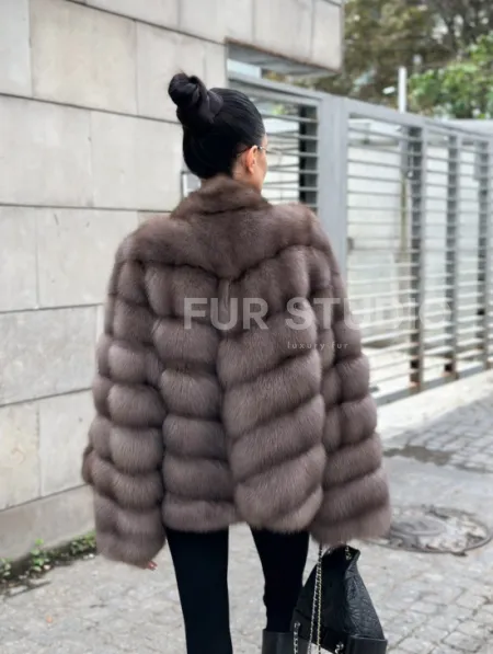 Меховой жакет - шуба из куницы цвет трюфель - фото 2
