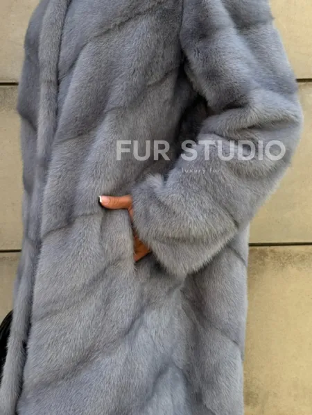 Шуба midi из меха норки с капюшоном, рукава трансформер - фото 1