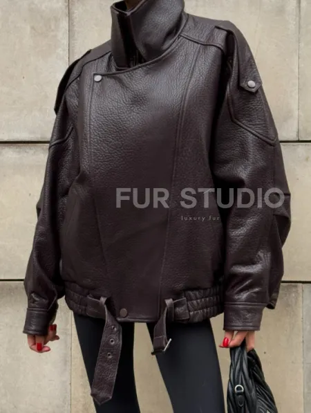Стильная женская куртка из натуральной зернистой кожи COLLECTION DARK BURGUNDY - фото 3