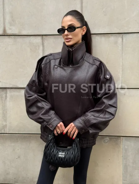 Стильная женская куртка из натуральной зернистой кожи COLLECTION DARK BURGUNDY - фото 9