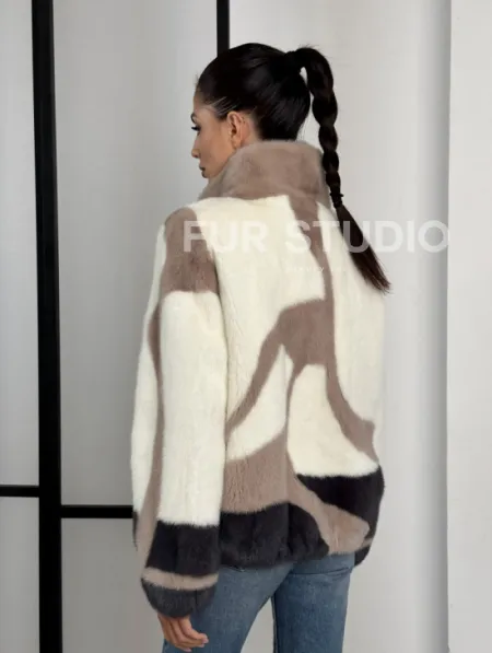 Норковый бомбер на молнии стойка воротник - фото 8