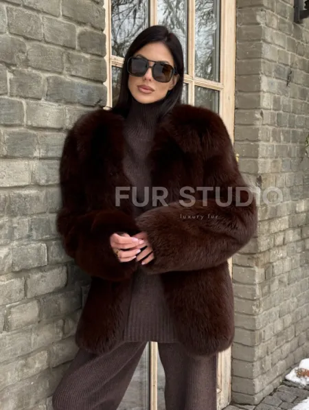 Шуба из меха песца цельные пластины Brown - фото 9