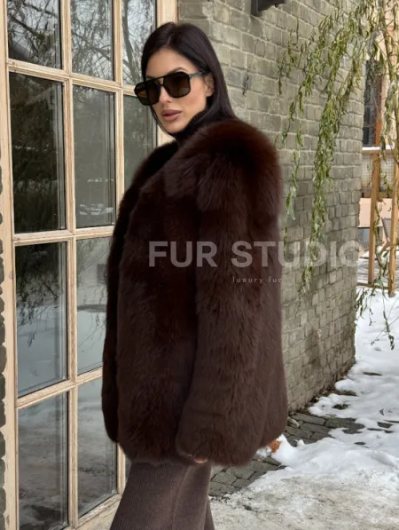 Шуба из меха песца цельные пластины Brown - фото 8