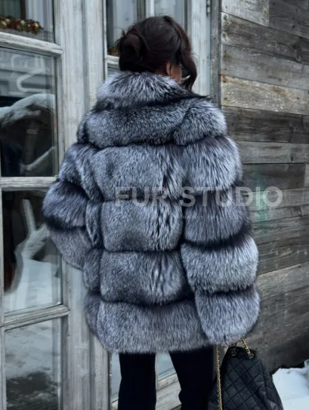 Шикарный полушубок из чернобурки Premium collection, английский воротник - фото 6