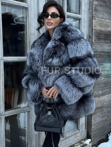 Шикарный полушубок из чернобурки Premium collection, английский воротник - фото 4