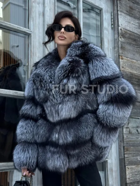 Шикарный полушубок из чернобурки Premium collection, английский воротник - фото 0