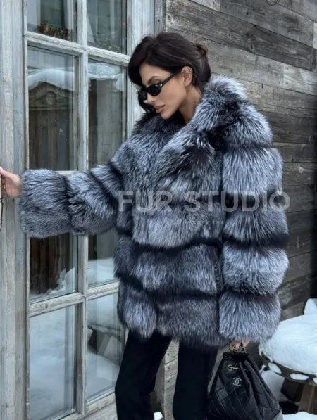 Шикарный полушубок из чернобурки Premium collection, английский воротник - фото 12