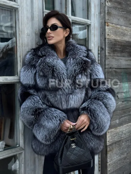 Шикарный полушубок из чернобурки Premium collection, английский воротник - фото 11