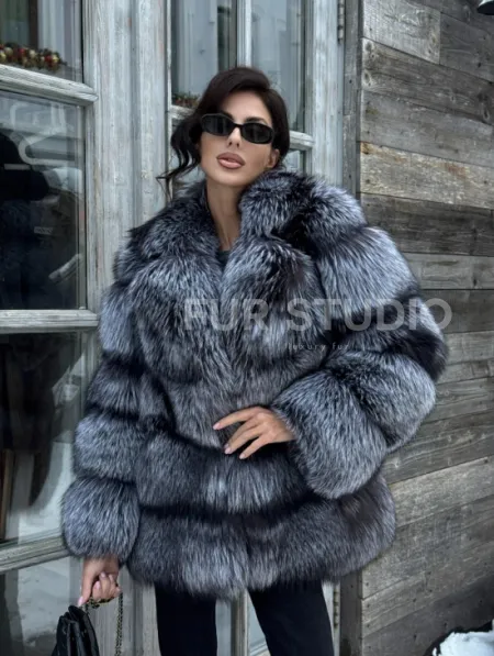 Шикарный полушубок из чернобурки Premium collection, английский воротник - фото 13