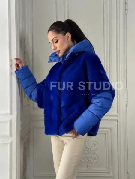 Женский пуховик - жилет норковый трансформер Electric Blue - фото 10