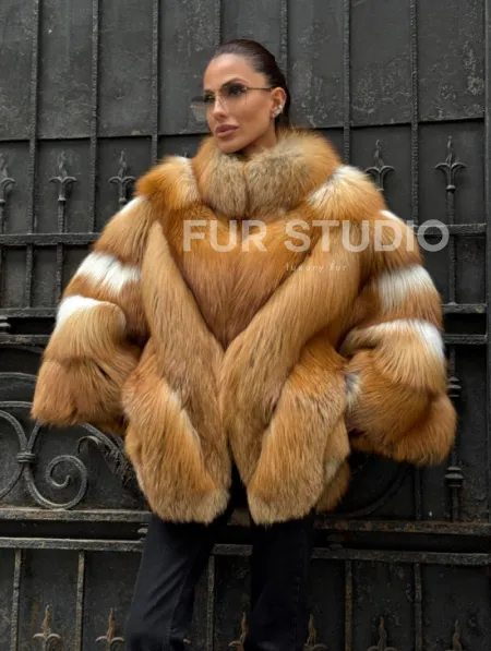 Шуба - пончо из меха рыжей (огненной) лисы - фото 9