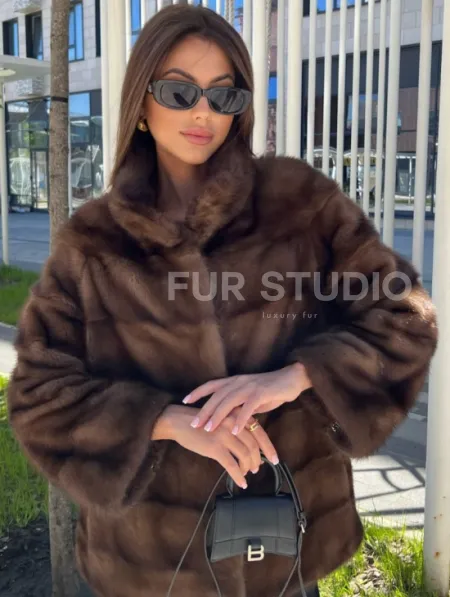Шуба из соболиной норки с воротником стойка - фото 0