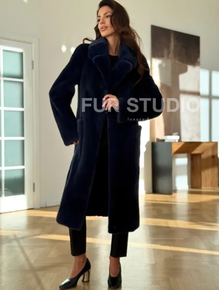 Норковая шуба темно-синего цвета - фото 5