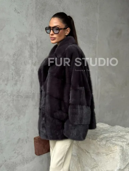 Меховой полушубок из норки  графит - фото 9