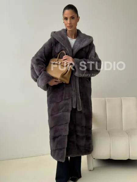 Длинная норковая шуба - капюшон кобра - фото 5