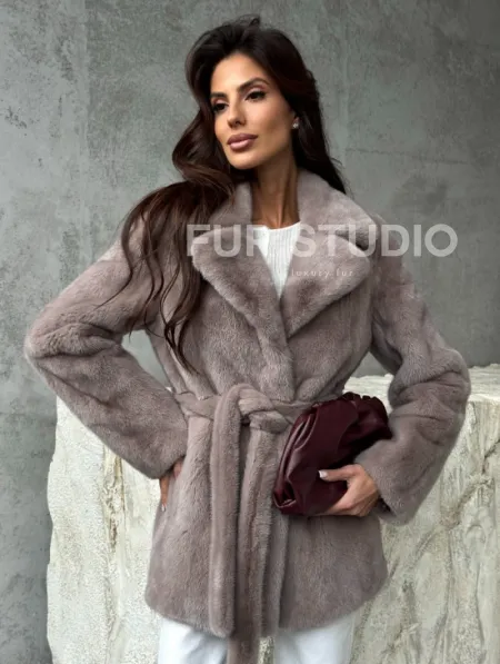 Норковая шуба - жакет с поясом - фото 0