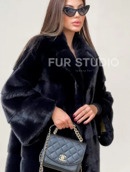 Норковая шуба синего цвета - фото 3