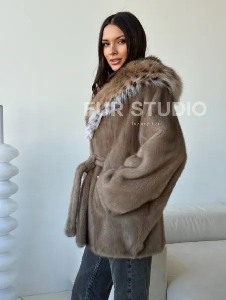 Норка - шуба летучая мышь с капюшоном рысь - фото 7