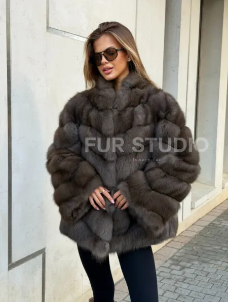 Шуба из куницы в цвете соболь - рукава косичкой - фото 12