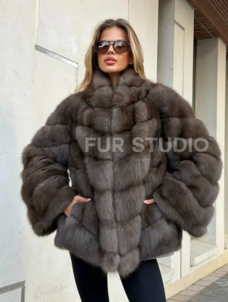 Шуба из куницы в цвете соболь - рукава косичкой - фото 7