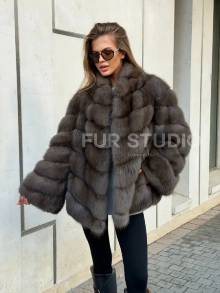 Шуба из куницы в цвете соболь - рукава косичкой - фото 10
