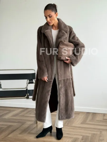 Прямая норковая шуба с поясом - фото 5