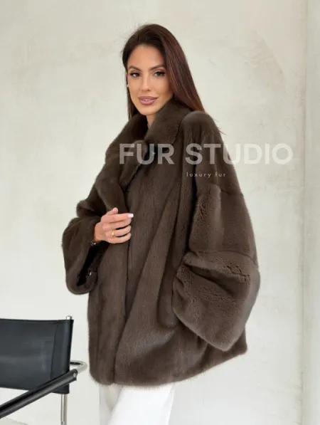 Меховой норковый жакет - английский воротник - фото 11