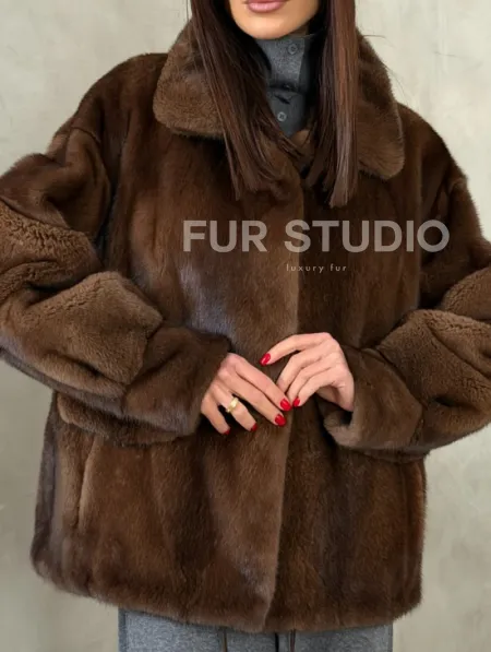 Короткая норковая шуба под соболь - фото 3