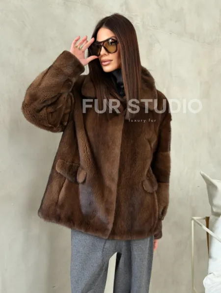 Короткая норковая шуба под соболь - фото 10