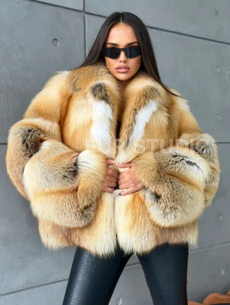 Короткая шуба из золотой альпийской лисы - фото 0