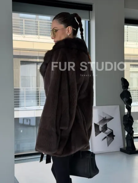 Норковое автоледи с воротником из куницы - фото 14