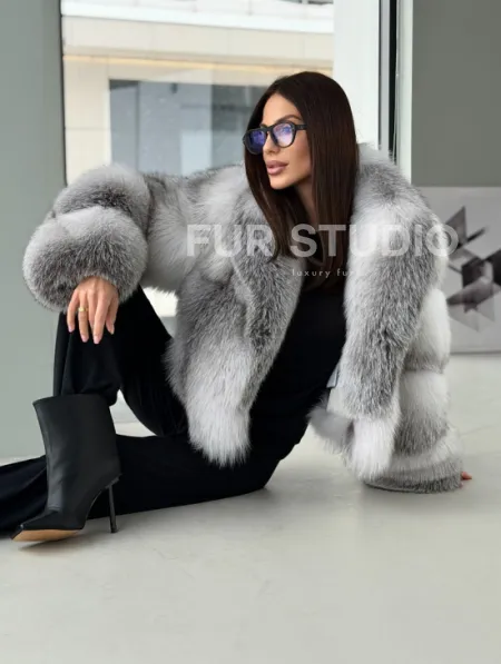 Шуба из меха арктической лисы - белая - фото 13