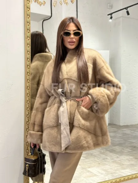 Полушубок из меха норки NAFA MINK в натуральном цвете пастель - фото 0
