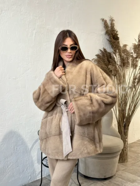Полушубок из меха норки NAFA MINK в натуральном цвете пастель - фото 3