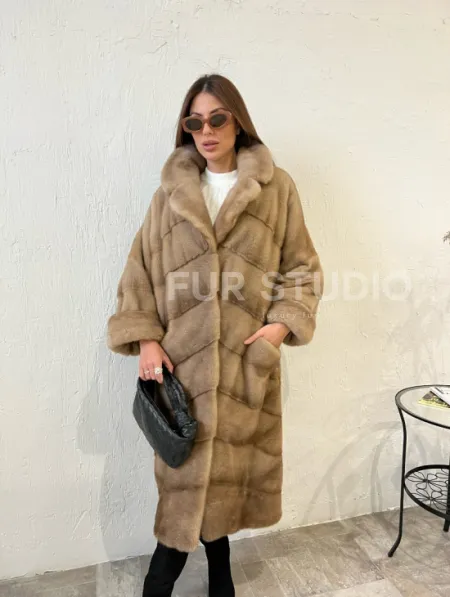 Шуба норковая SAGA FURS с английским воротником - цвет  натуральный пастель - фото 0