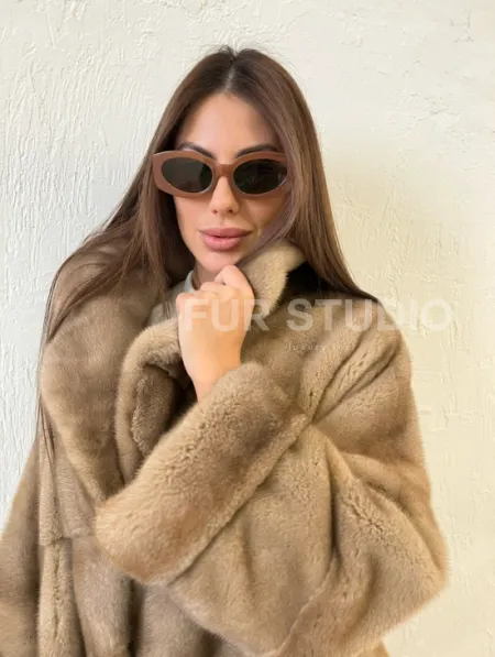 Шуба норковая SAGA FURS с английским воротником - цвет  натуральный пастель - фото 1