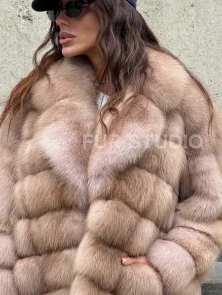 Шуба из меха куницы - цвет Tortora - фото 1