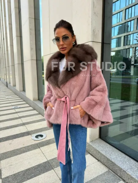 Пудра летучка из меха норки, капюшон куница - фото 4