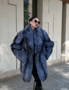 Удлиненная шуба из чернобурой лисы - фото 8