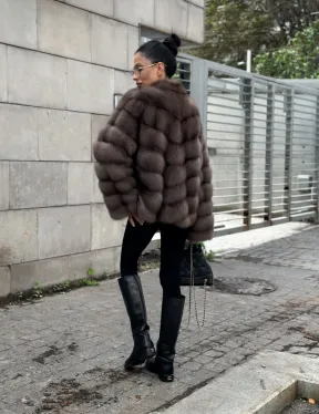 Меховой жакет - шуба из куницы цвет трюфель - фото 8