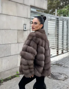 Меховой жакет - шуба из куницы цвет трюфель - фото 5