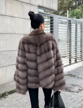 Меховой жакет - шуба из куницы цвет трюфель - фото 2