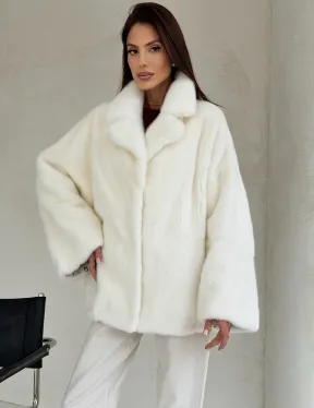 Шуба автоледи из белой норки NAFA MINK - роспуск - фото 0