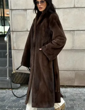 Норковая шуба, цельный мех PREMIUM COLLECTION VELVET - цвет соболь - фото 5