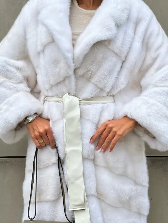 Светлая норковая шуба с английским воротом - цвет паломино - фото 1