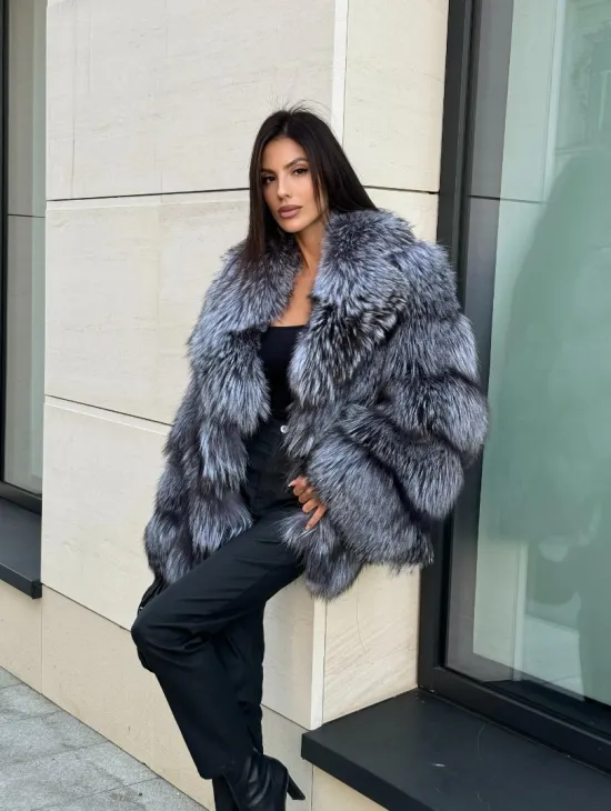 Шуба из меха чернобурки - английский воротник - фото 11