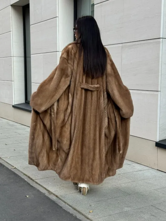 Норковая шуба Vintage Gold с английским воротником - цельные пластины - фото 6