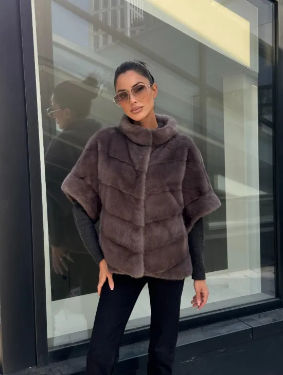 Норковый жилет/пуховик 2в1 - цвет капучино - фото 9