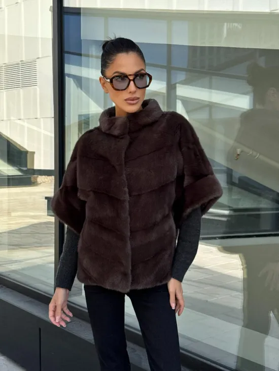 Норковый пуховик-жилет 2в1  цвет соболь - фото 11