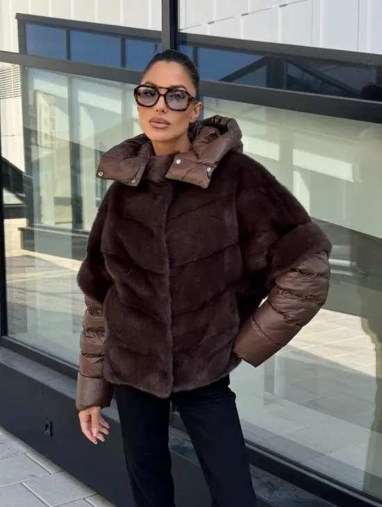 Норковый пуховик-жилет 2в1  цвет соболь - фото 10